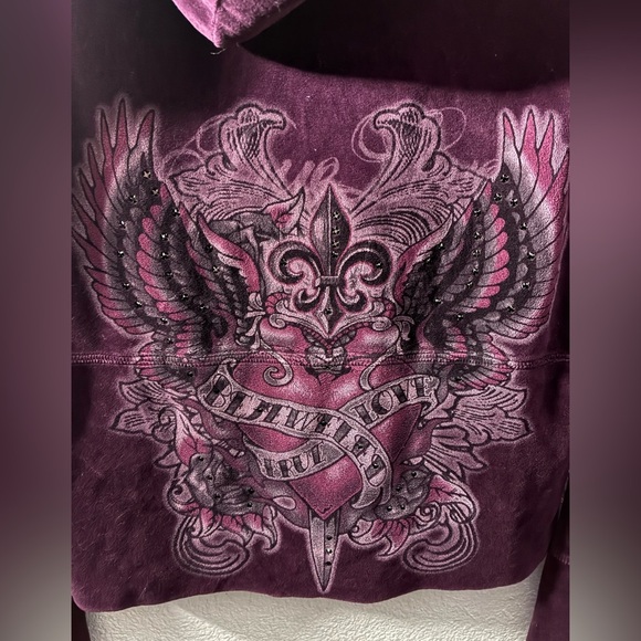 Bejeweled By Susan Fixel Y2K Purple Velour Zip-Up Hoodie L - Picture 7 of 10